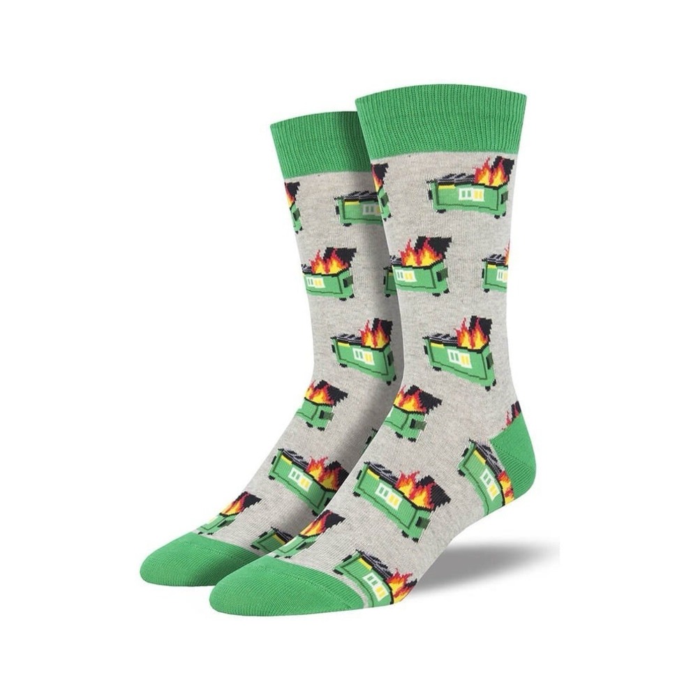 "Dumpster Fire" Graphic Crew Funny Socks Socksmith Novelty Humor - NWT